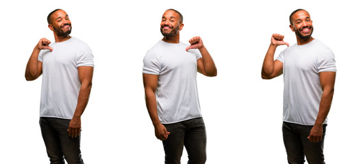 Poster - African american man with beard proud, excited and arrogant, pointing with victory face