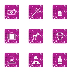 Poster - Criminal enterprise icons set, grunge style