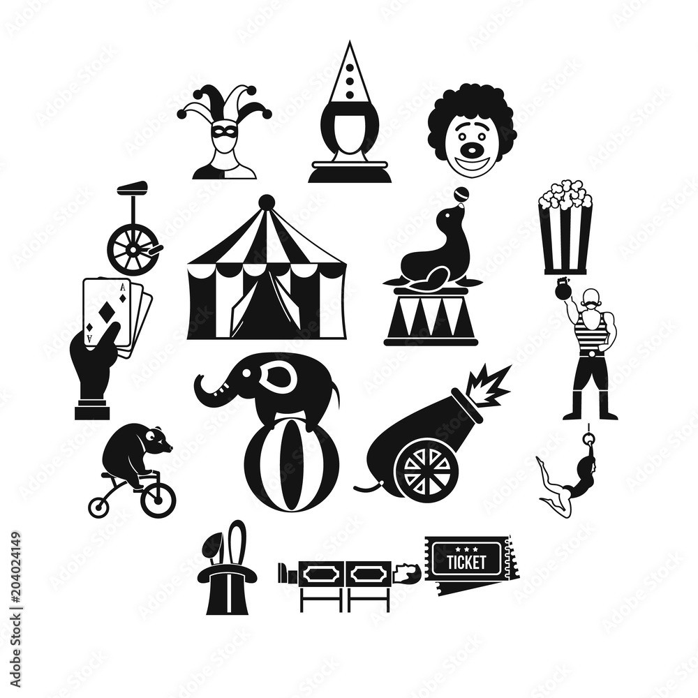 Circus entertainment icons set, simple style - obrazy, fototapety, plakaty 