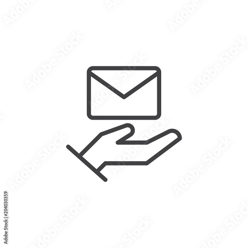 Hand With Envelope Outline Icon Linear Style Sign For