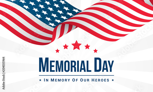 Fotomural Memorial Day Background Vector illustration, USA flag waving with text