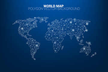 Poster - World map dot connection line polygon: concept of digital world, Data connection