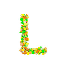 Poster - Alphabet letter L uppercase. Funny font made of orange, green and yellow shape cube. 3D render isolated on white background.