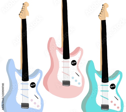 パステルカラーのギター 白背景の可愛いイラスト Stock Illustration Adobe Stock