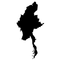 Fototapete - black silhouette country borders map of Myanmar on white background. Contour of state. Vector illustration