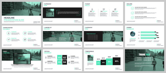 Aufkleber - Green and black business presentation slides templates from infographic elements.