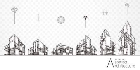 Aufkleber - Architecture abstract building perspective lines, modern urban architecture abstract background.