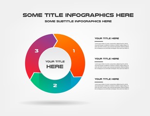 Poster - Pie chart of percentage infographics. Element of graph, diagram with 3 options - parts, processes, timeline. Vector business template for presentation, workflow layout, annual report