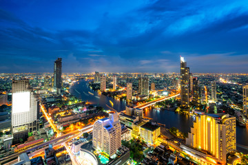 Wall Mural - sunset scence of bangkok skyline panorama and skyscraper