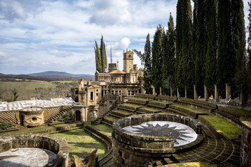 Montegabbione: Scarzuola, the Ideal City, the surreal work of art designed. Inside the park of ancient Catholic sanctuary in the country of Umbria region. Italy