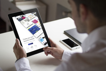 businessman booking room with website builder