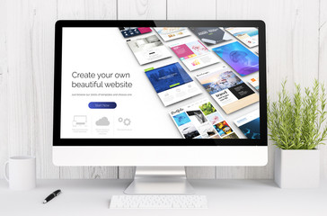 Poster - white workspace with computer website builder