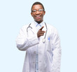 © Krakenimages.com - Young black doctor, medical professional pointing away side with finger