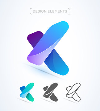 X and K letter logo template. Material design, origami, flat and line art style. Vector abstract Application icon