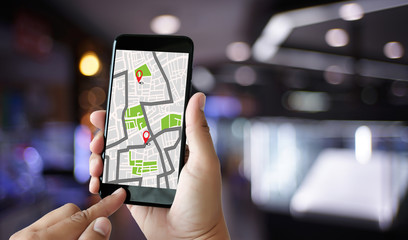 Poster - GPS Map to Route Destination network connection Location Street Map with GPS Icons  Navigation