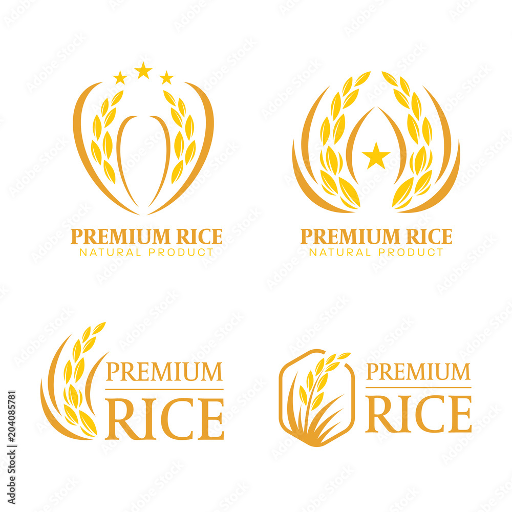 Yellow Rice Logo Designs Yellow and brown paddy rice premium organic natural product banner logo ...