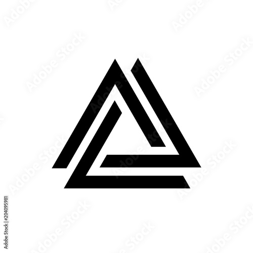 Fotomural Linked triangles black and white geometric abstract logo, vector