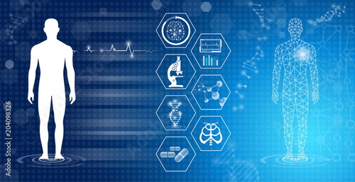 Cuadros en Lienzo abstract background technology concept in blue light,brain and human body heal ,