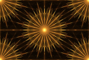 Wall Mural -  Bright abstract fractal yellow sun, Fractal golden star fantasy