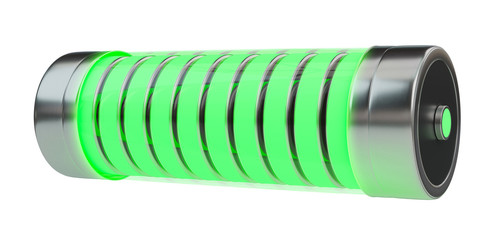 Poster - Green battery with lightnings 3D rendering
