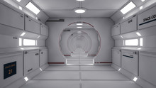 3D Render. Futuristic Spaceship Interior Corridor