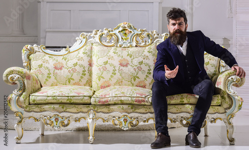 Fashion And Style Concept Man With Beard And Mustache Wearing