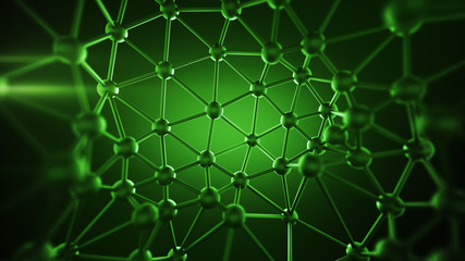 Poster - Green plexus structure with lines and spheres 3D rendering