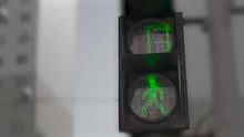 Traffic Light With Green And Red, Walk And Stop Signs. Safety On Crossroad Concept