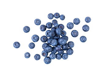 Wall Mural - Heap of blueberries, fresh juisy berries, isolated on white background, top view