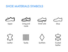 Shoes Materials Symbols. Footwear Labels. Shoes Properties Glyph. Vector Icons