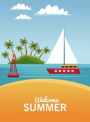 Poster - Welcome summer card with cartoons vector illustration graphic design