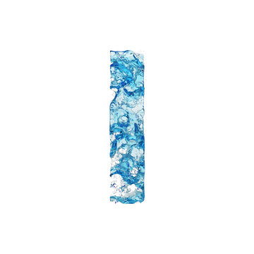 Alphabet letter I uppercase. Liquid font made of blue transparent water. 3D render isolated on white background.