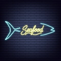 Wall Mural - Seafood. Seafood neon sign. Neon glowing signboard banner design