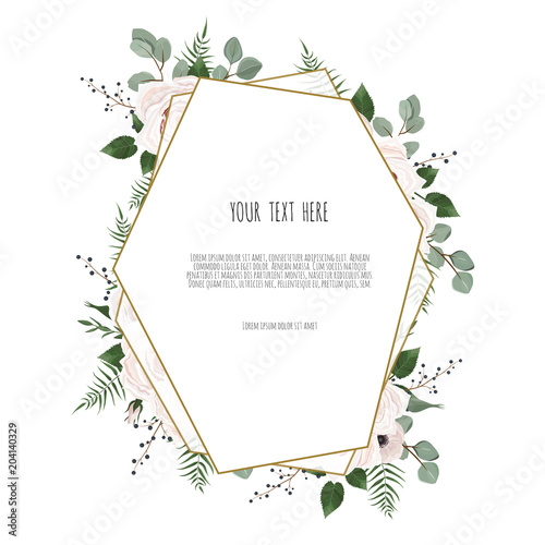 botanic card with wild leaves. Spring ornament concept. Floral poster, invite.
