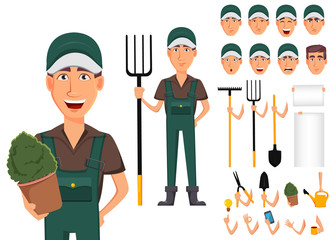 Sticker - Gardener man, cartoon character in uniform