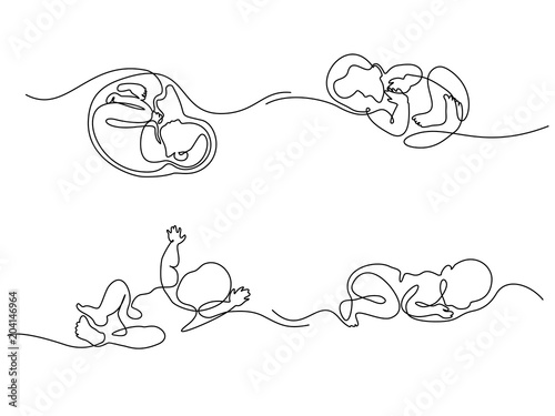 Continuous Line Drawing Cute Baby Is Lying On The White