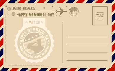 Vintage Happy Memorial Day Postcard. Vector illustration.