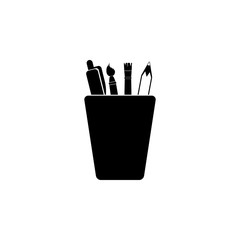 Poster - desktop pencil case with pencils icon. Element of art and painting for mobile concept and web apps. Detailed desktop pencil case with pencils icon can be used for web and mobile