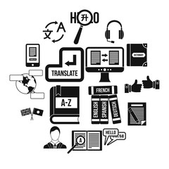 Poster - Learning foreign languages icons set, simple style