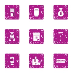 Poster - Trimming icons set, grunge style