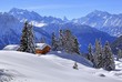 © imageBROKER - Winter landscape with deep snow-covered chalets, in the back summit of Dom, 4545m, and Matterhorn, 4478m, Riederalp, Aletsch area, Upper Valais, Valais, Switzerland, Europe