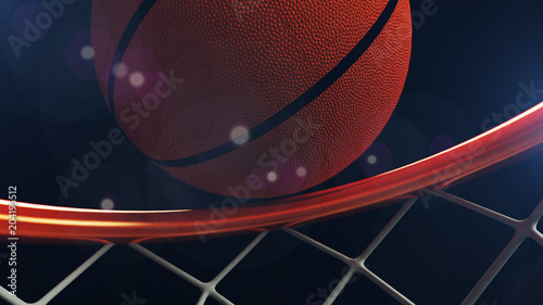 3D illustration of Basketball ball falling in a hoop Fototapete