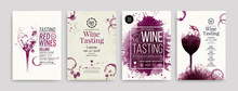 Collection Of Templates With Wine Designs. Brochures, Posters, Invitation Cards, Promotion Banners, Menus. Wine Stains Background.