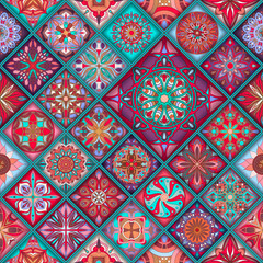 Seamless pattern with decorative mandalas. Vintage mandala elements.