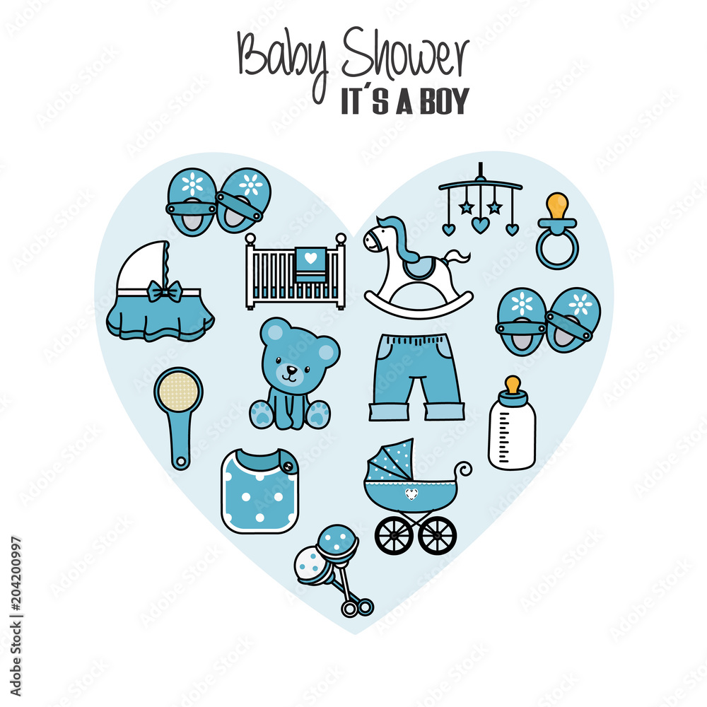baby shower card. baby boy icons. Accessories, clothes and toys Stock  Vector | Adobe Stock, image size:1000x1000