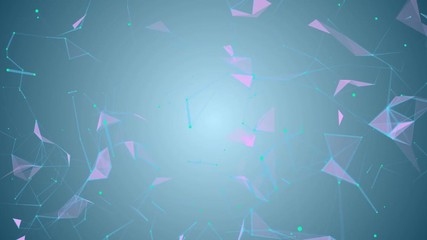 Poster - Machine learning. Blue lines, green dots, pink triangles. Plexus Business cinematographic background. Light blue background. Place for text. Seamless loop.