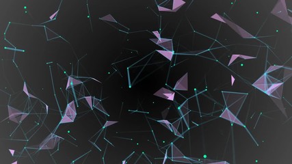 Poster - Machine learning. Blue lines, green dots, pink triangles. Plexus Business cinematographic background. Dark gray background. Place for text. Seamless loop.