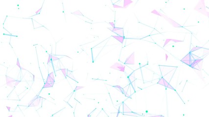 Poster - Machine learning. Blue lines, green dots, pink triangles. White background. Plexus Business cinematographic background. White background . Place for text. Seamless loop.