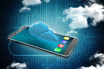 Poster - 3d rendering Cloud online storage icons with mobile
