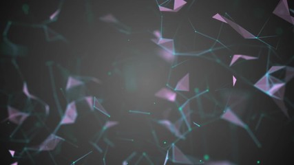 Poster - Machine learning. Blue lines, green dots, pink triangles. Plexus Business cinematographic background. Gray background . Depth of field. Place for text. Seamless loop.